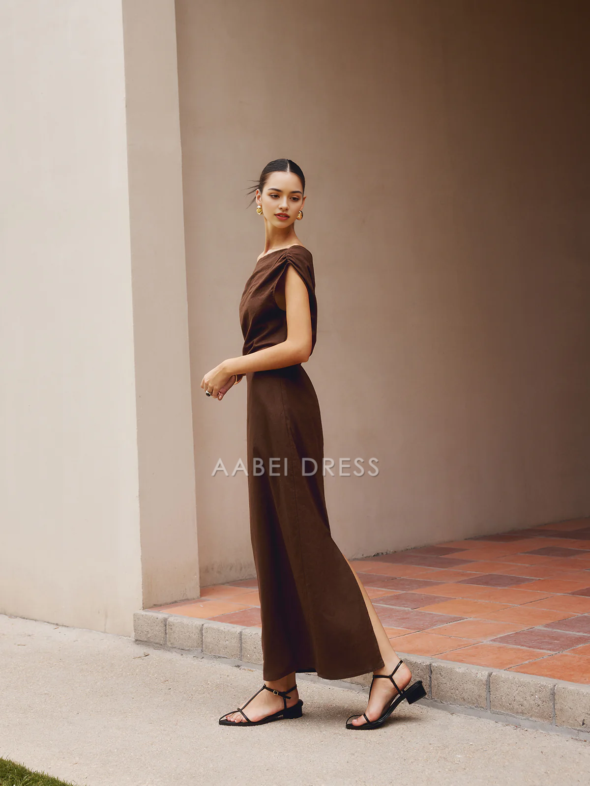 AABEI DRESS Formal Wear Dresses Sheath/Column Asymmetrical Neck Sleeveless Pleated Elegant Dress Hot Sale Prom Dress
