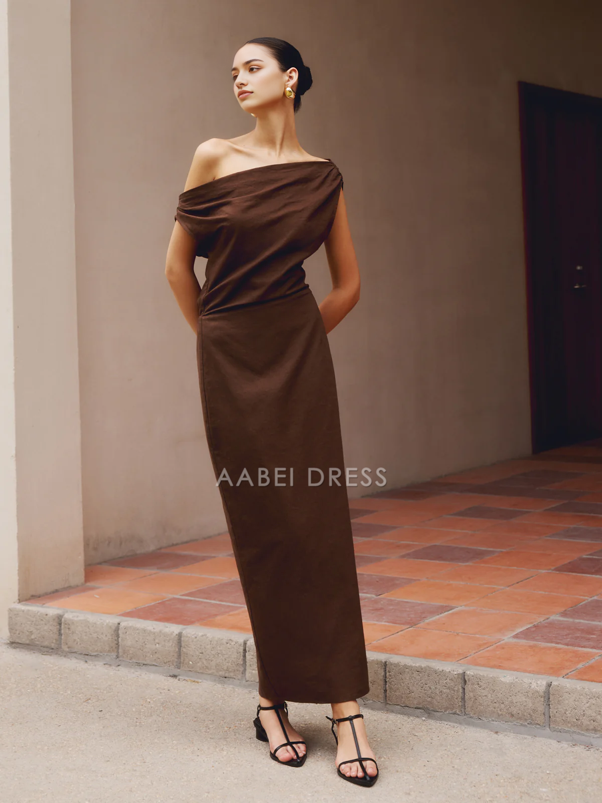 AABEI DRESS Formal Wear Dresses Sheath/Column Asymmetrical Neck Sleeveless Pleated Elegant Dress Hot Sale Prom Dress