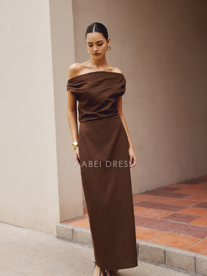 AABEI DRESS Formal Wear Dresses Sheath/Column Asymmetrical Neck Sleeveless Pleated Elegant Dress Hot Sale Prom Dress