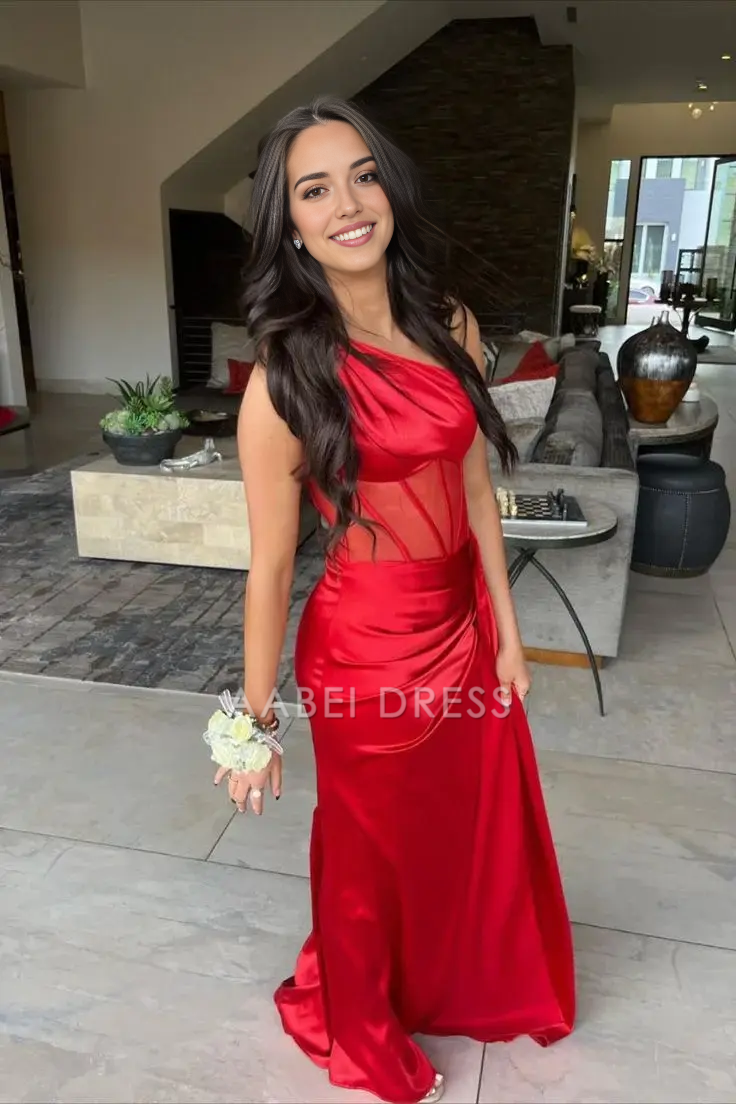 AABEI DRESS Formal Wear Dresses Sheath/Column One Shoulder Boning Pleated Side Fork Elegant Long Hot Sale Prom Dress