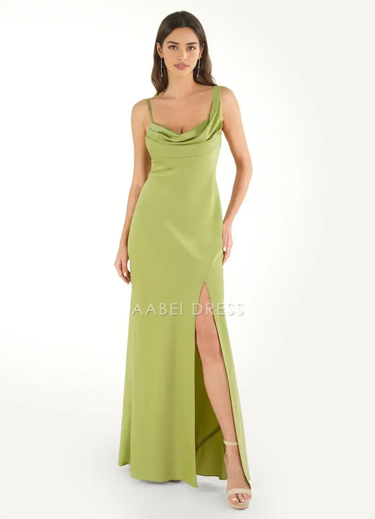 AABEI DRESS Formal Wear Dresses Sheath/Column Spaghetti Strap Pleated Low-Cut Neckline Side Fork Elegant Party Dress Hot Sale Prom Dress
