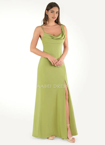 AABEI DRESS Formal Wear Dresses Sheath/Column Spaghetti Strap Pleated Low-Cut Neckline Side Fork Elegant Party Dress Hot Sale Prom Dress