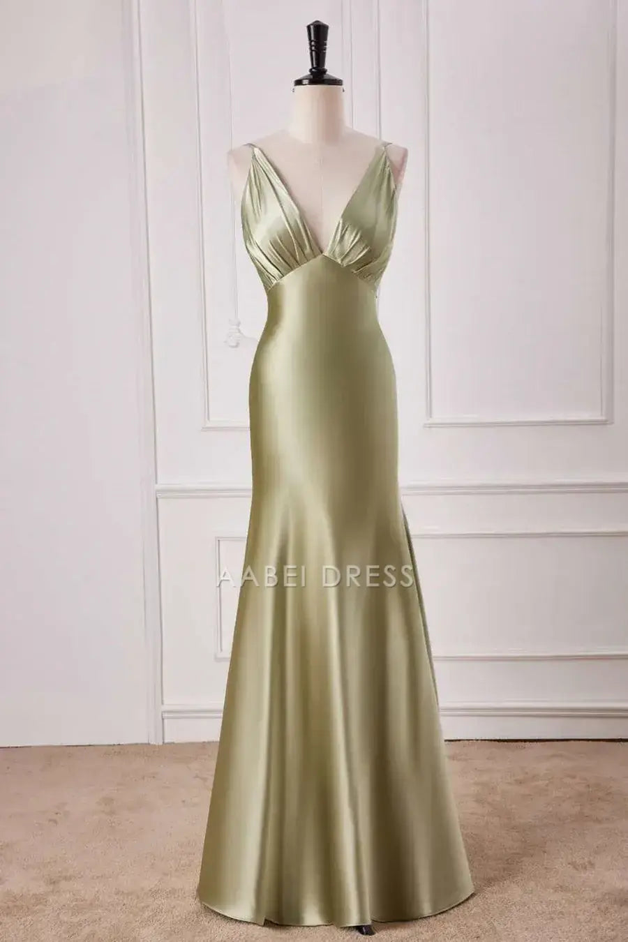 AABEI DRESS Formal Wear Dresses Sheath Spaghetti Strap Deep V Neck Empire Waist Pleated Elegant Hot Sale Prom Dress