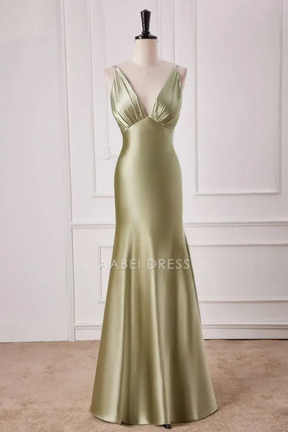 AABEI DRESS Formal Wear Dresses Sheath Spaghetti Strap Deep V Neck Empire Waist Pleated Elegant Hot Sale Prom Dress
