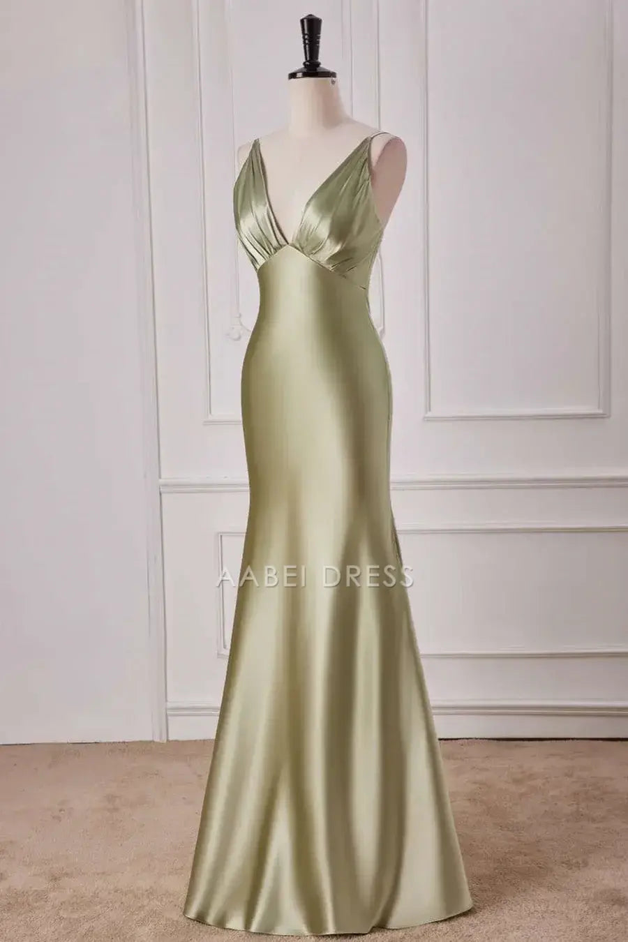 AABEI DRESS Formal Wear Dresses Sheath Spaghetti Strap Deep V Neck Empire Waist Pleated Elegant Hot Sale Prom Dress