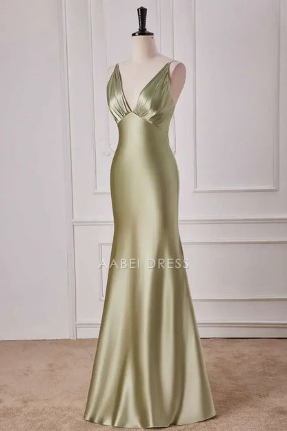 AABEI DRESS Formal Wear Dresses Sheath Spaghetti Strap Deep V Neck Empire Waist Pleated Elegant Hot Sale Prom Dress