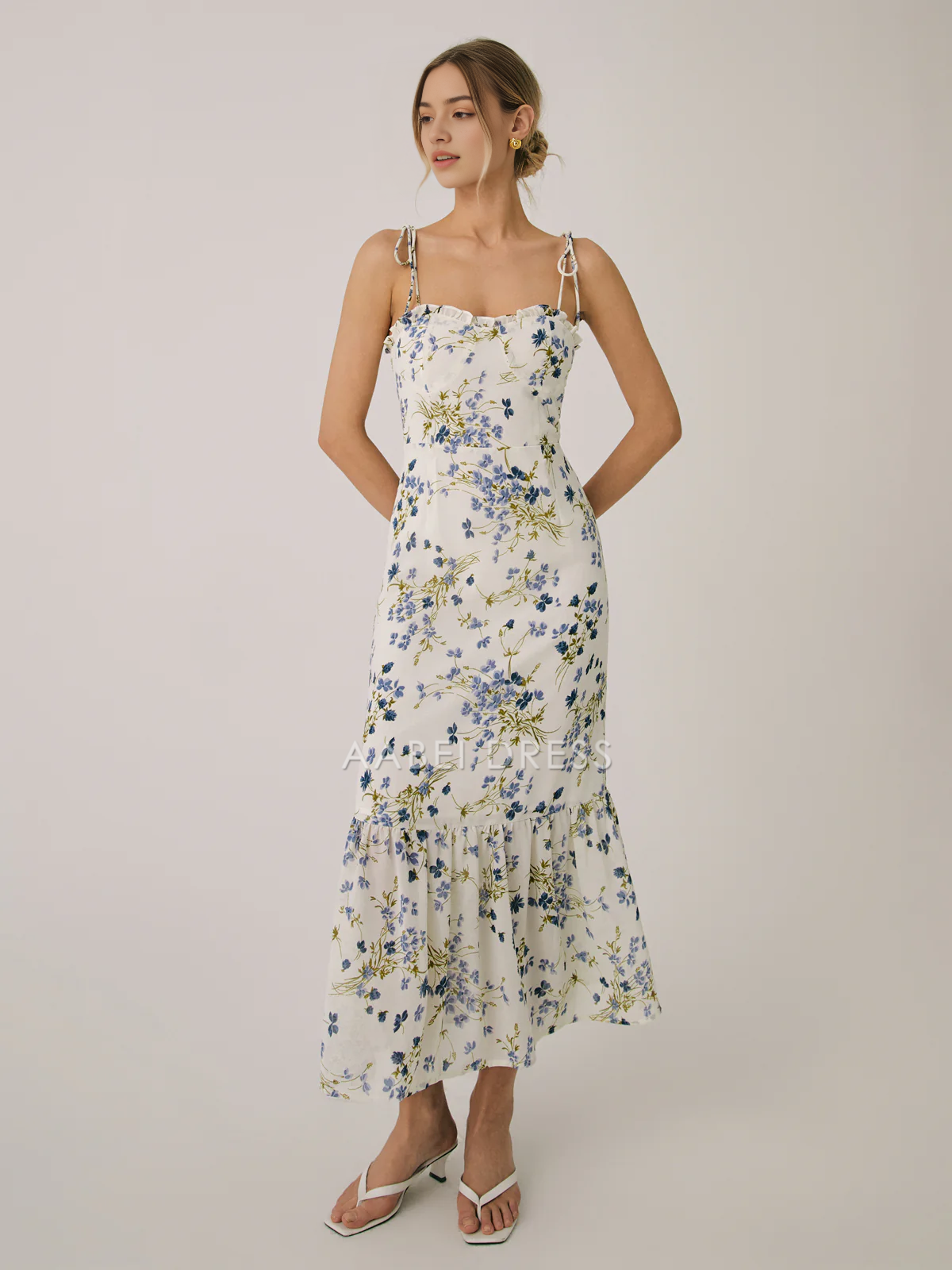 AABEI DRESS Formal Wear Dresses Sheath Spaghetti Strap Sweetheart Neckline Ruffle Floral Print Retro Long Dress Hot Sale Prom Dress