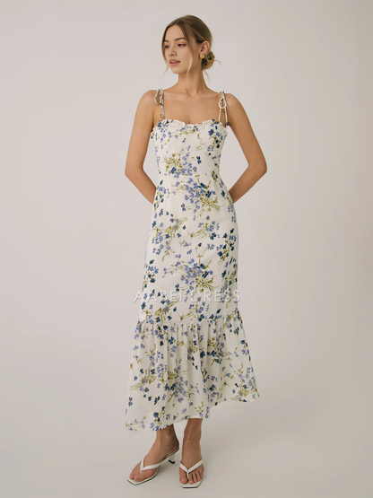 AABEI DRESS Formal Wear Dresses Sheath Spaghetti Strap Sweetheart Neckline Ruffle Floral Print Retro Long Dress Hot Sale Prom Dress