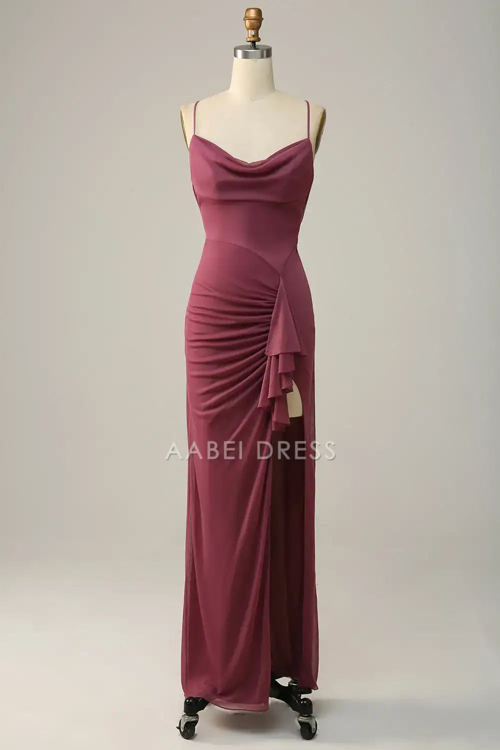 AABEI DRESS Formal Wear Dresses Sheath Spaghetti Straps Ruched Backless Cross Back Side Fork Fashion Hot Sale Prom Dress