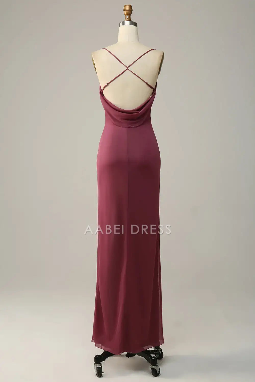 AABEI DRESS Formal Wear Dresses Sheath Spaghetti Straps Ruched Backless Cross Back Side Fork Fashion Hot Sale Prom Dress