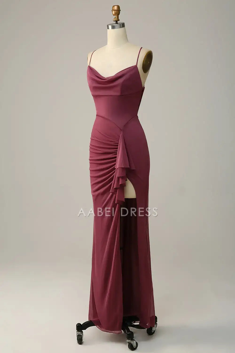 AABEI DRESS Formal Wear Dresses Sheath Spaghetti Straps Ruched Backless Cross Back Side Fork Fashion Hot Sale Prom Dress