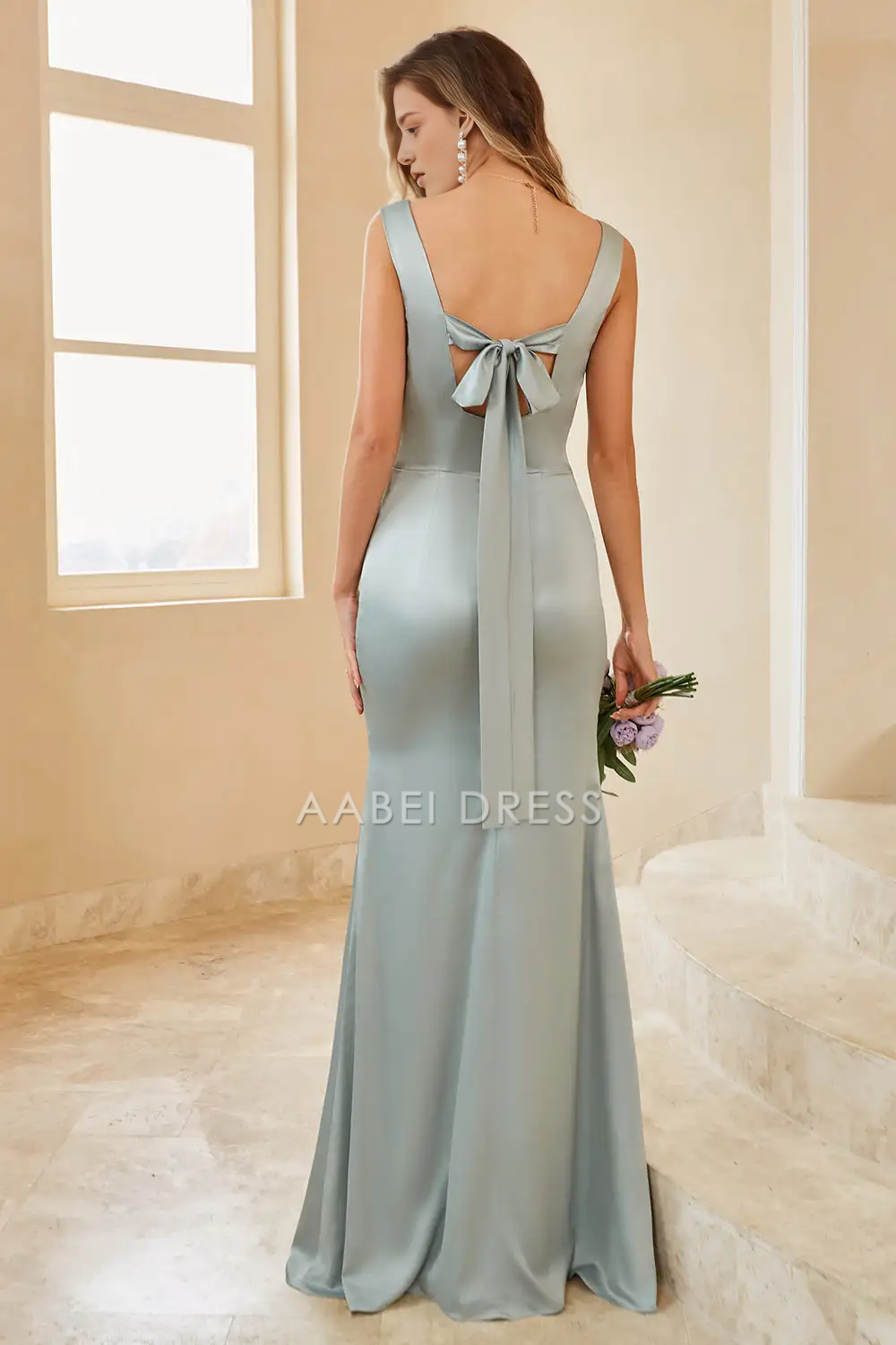 AABEI DRESS Formal Wear Dresses Sheath Square Neck Sleeveless Lace up Backless Side Fork Elegant Hot Sale Prom Dress