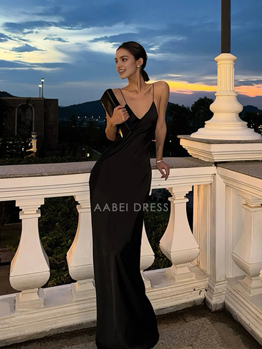 AABEI DRESS Formal Wear Dresses Sheath V-Neck Spaghetti Strap Backless Sexy Long Dress Hot Sale Prom Dress
