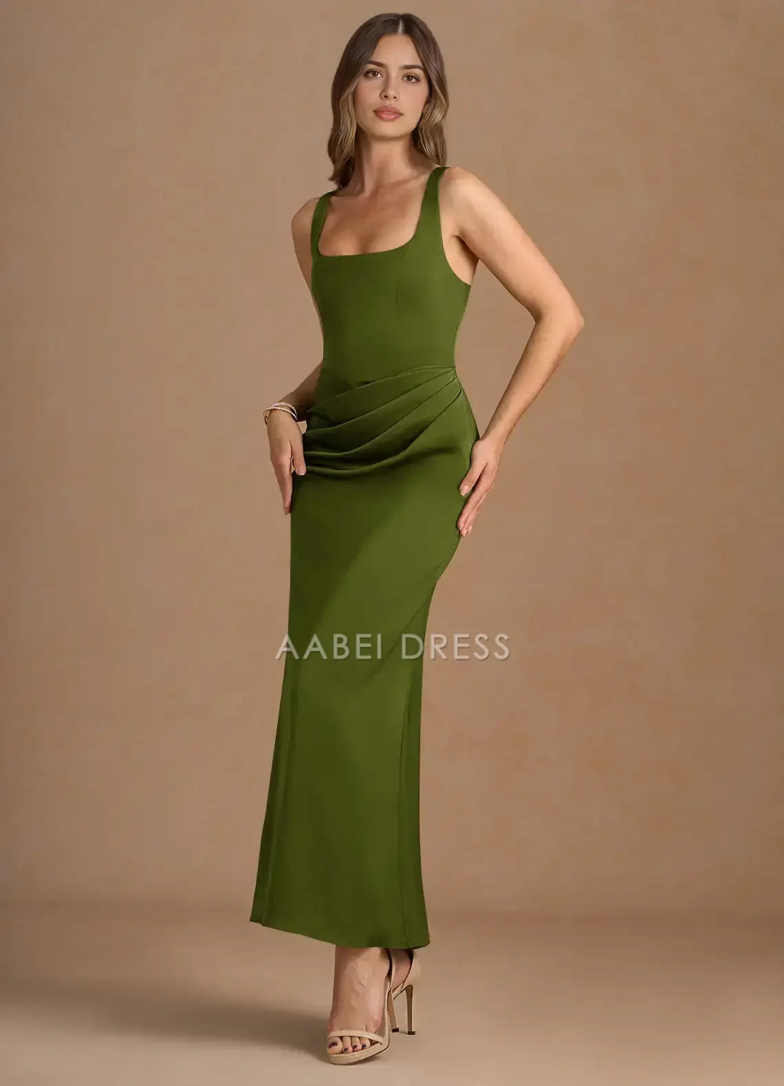 AABEI DRESS Formal Wear Dresses Sheath Wide Shoulder Straps Square Neck Sleeveless Pleated Keyhole Back Fashion Party Dress Hot Sale Prom Dress