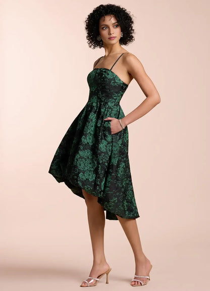 AABEI DRESS Formal Wear Dresses Short Prom Dress A-Line Straight Neckline Jacquard Spaghetti Strap Playful Asymmetrical Bubble Hem Skirt Hot Sale Homecoming Dress