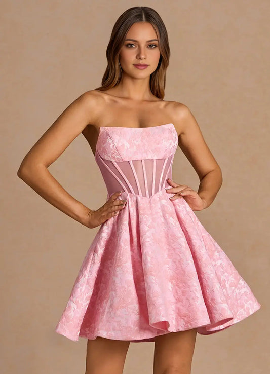 AABEI DRESS Formal Wear Dresses Short Prom Dress A Line Strapless Backless Jacquard Ruched Fashion Hot Sale Homecoming Dress