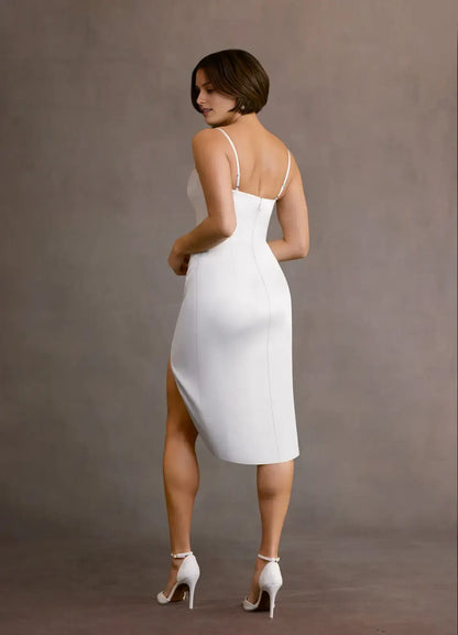 AABEI DRESS Formal Wear Dresses Short Prom Dress Elegant Sheath Cowl Neckline Spaghetti Strap Pleated Knee Length Midi Skirt Leg Slit Simple Hot Sale Homecoming Dress