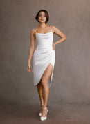 AABEI DRESS Formal Wear Dresses Short Prom Dress Elegant Sheath Cowl Neckline Spaghetti Strap Pleated Knee Length Midi Skirt Leg Slit Simple Hot Sale Homecoming Dress