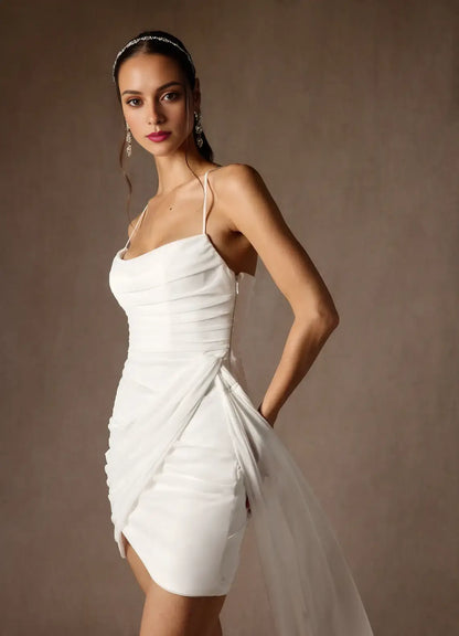 AABEI DRESS Formal Wear Dresses Short Prom Dress Sheath Cowl Neckline Spaghetti Strap Pleated Flutter Belt Fashion Hot Sale Homecoming Dress