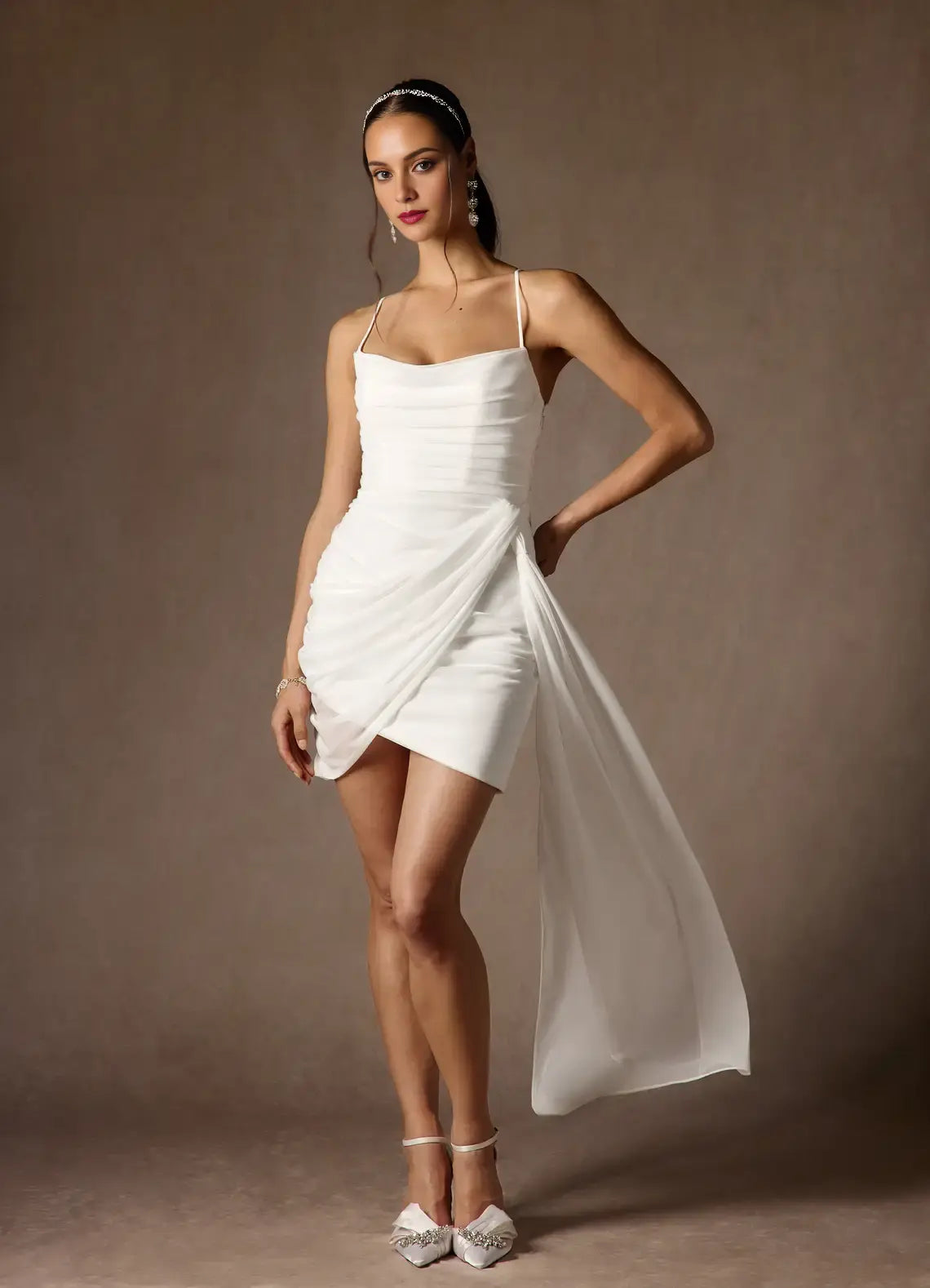 AABEI DRESS Formal Wear Dresses Short Prom Dress Sheath Cowl Neckline Spaghetti Strap Pleated Flutter Belt Fashion Hot Sale Homecoming Dress