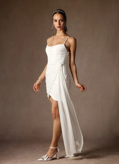 AABEI DRESS Formal Wear Dresses Short Prom Dress Sheath Cowl Neckline Spaghetti Strap Pleated Flutter Belt Fashion Hot Sale Homecoming Dress