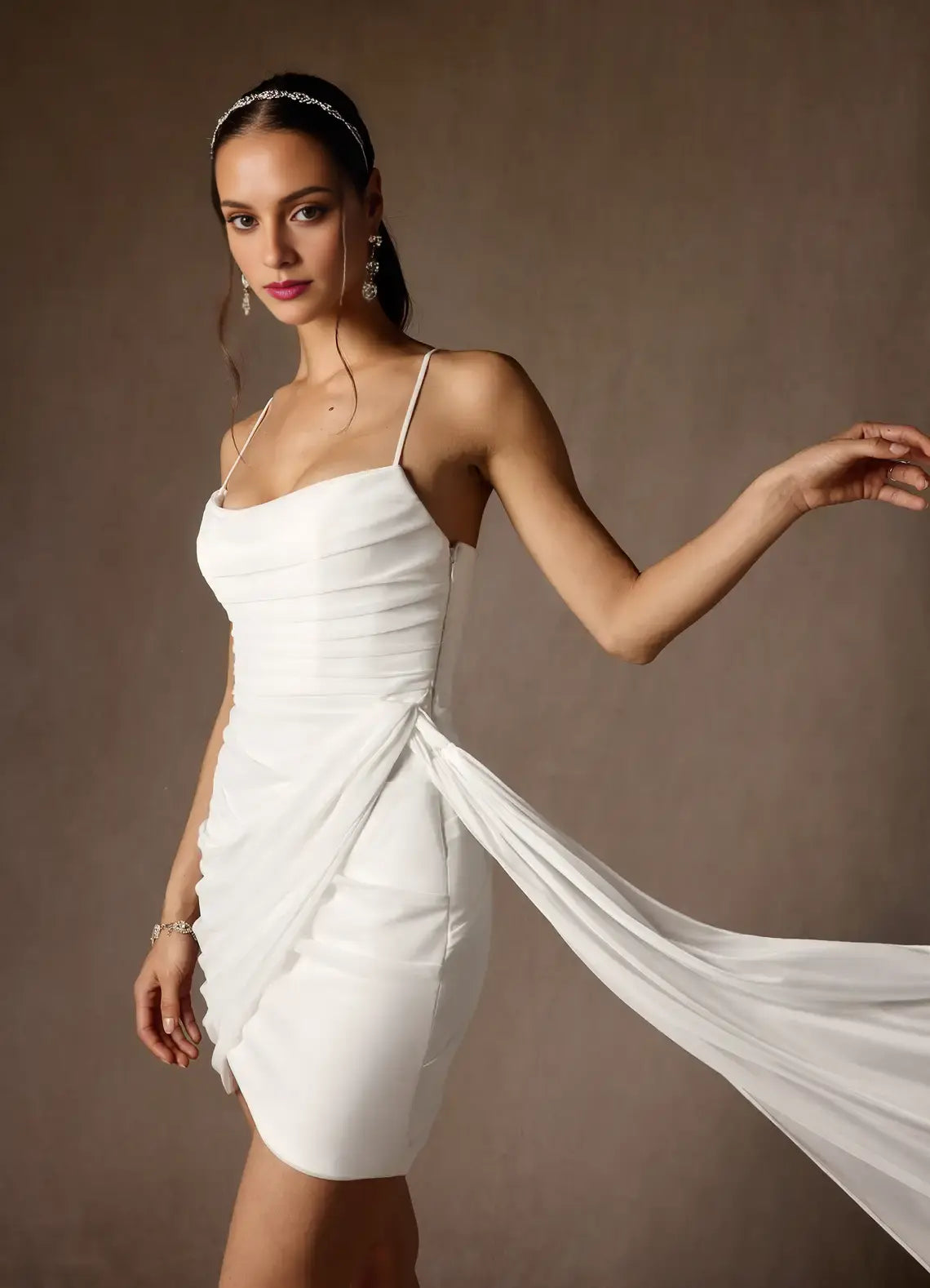 AABEI DRESS Formal Wear Dresses Short Prom Dress Sheath Cowl Neckline Spaghetti Strap Pleated Flutter Belt Fashion Hot Sale Homecoming Dress