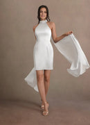 AABEI DRESS Formal Wear Dresses Short Prom Dress Sheath Halter Neckline Sleeveless Backless Flutter Chiffon Shawl Fashion Hot Sale Homecoming Dress