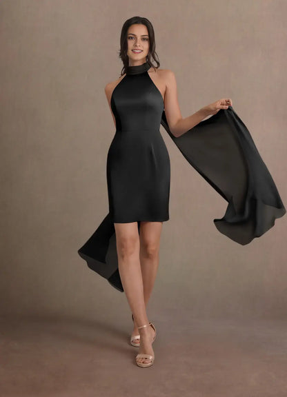 AABEI DRESS Formal Wear Dresses Short Prom Dress Sheath Halter Sleeveless Backless Flutter Belt Fashion Hot Sale Homecoming Dress