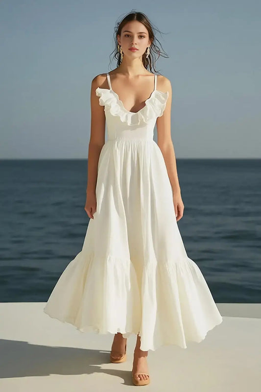 AABEI DRESS Formal Wear Dresses A Line Spaghetti Straps Beach Engagement Dress With Ruffles Sweet Cute Wedding Dress