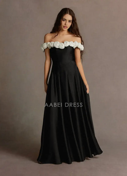 AABEI DRESS Formal Wear Dresses Unique A Line Off Shoulder 3D Roses Ruched Exquisite Party Dress Hot Sale Prom Dress