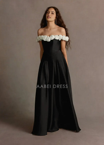 AABEI DRESS Formal Wear Dresses Unique A Line Off Shoulder 3D Roses Ruched Exquisite Party Dress Hot Sale Prom Dress
