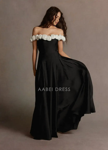 AABEI DRESS Formal Wear Dresses Unique A Line Off Shoulder 3D Roses Ruched Exquisite Party Dress Hot Sale Prom Dress