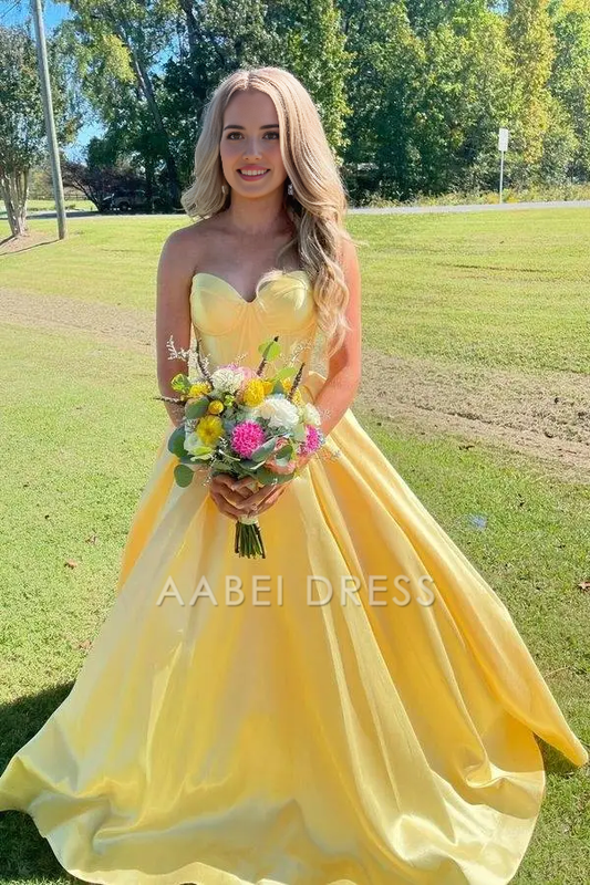 AABEI DRESS Formal Wear Dresses Yellow A-Line Strapless Sweetheart Corset Elegant Hot Sale Prom Dress
