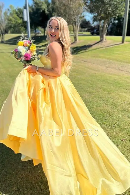 AABEI DRESS Formal Wear Dresses Yellow A-Line Strapless Sweetheart Corset Elegant Hot Sale Prom Dress