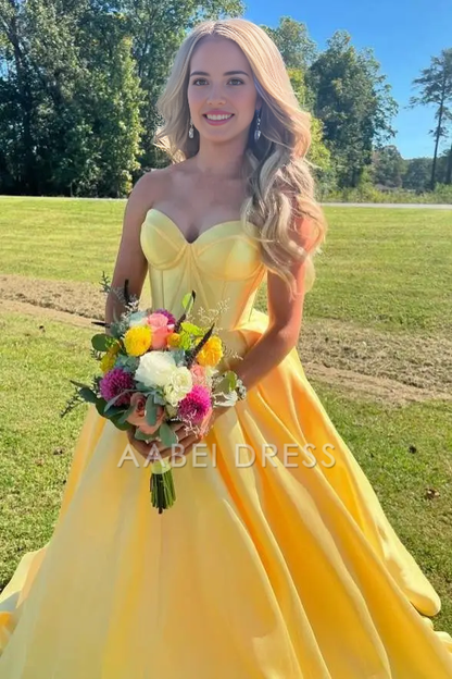 AABEI DRESS Formal Wear Dresses Yellow A-Line Strapless Sweetheart Corset Elegant Hot Sale Prom Dress