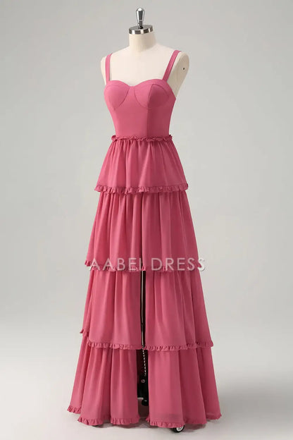 AABEI DRESS Formal Women's Dresses A-Line Spaghetti Strap Sweetheart Backless Tiered Ruched With Fork Exquisite Long Prom Dress