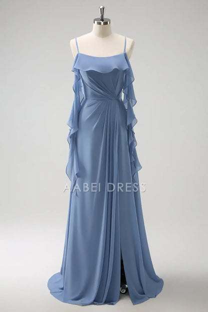 AABEI DRESS Formal Women's Dresses A-Line Spaghetti Straps Ruched With Slit Fantastic Flowy Long Prom Dress