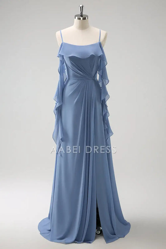 AABEI DRESS Formal Women's Dresses A-Line Spaghetti Straps Ruched With Slit Fantastic Flowy Long Prom Dress