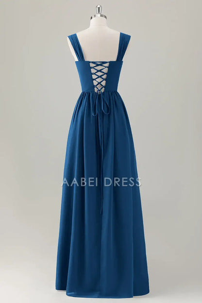 AABEI DRESS Formal Women's Dresses A-Line Square Neck Pleated Corset Lace Up Back Elegant Long Prom Dress