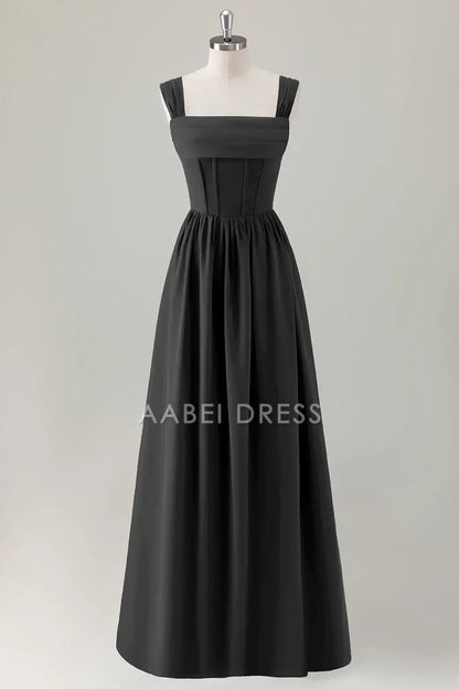 AABEI DRESS Formal Women's Dresses A-Line Square Neck Pleated Corset Lace Up Back Elegant Long Prom Dress