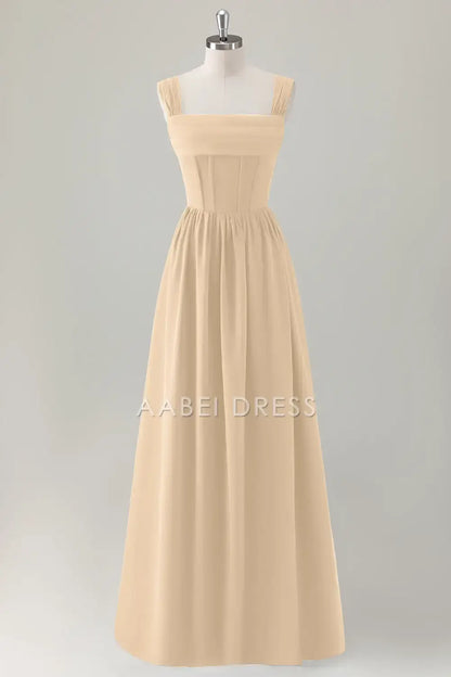 AABEI DRESS Formal Women's Dresses A-Line Square Neck Pleated Corset Lace Up Back Elegant Long Prom Dress