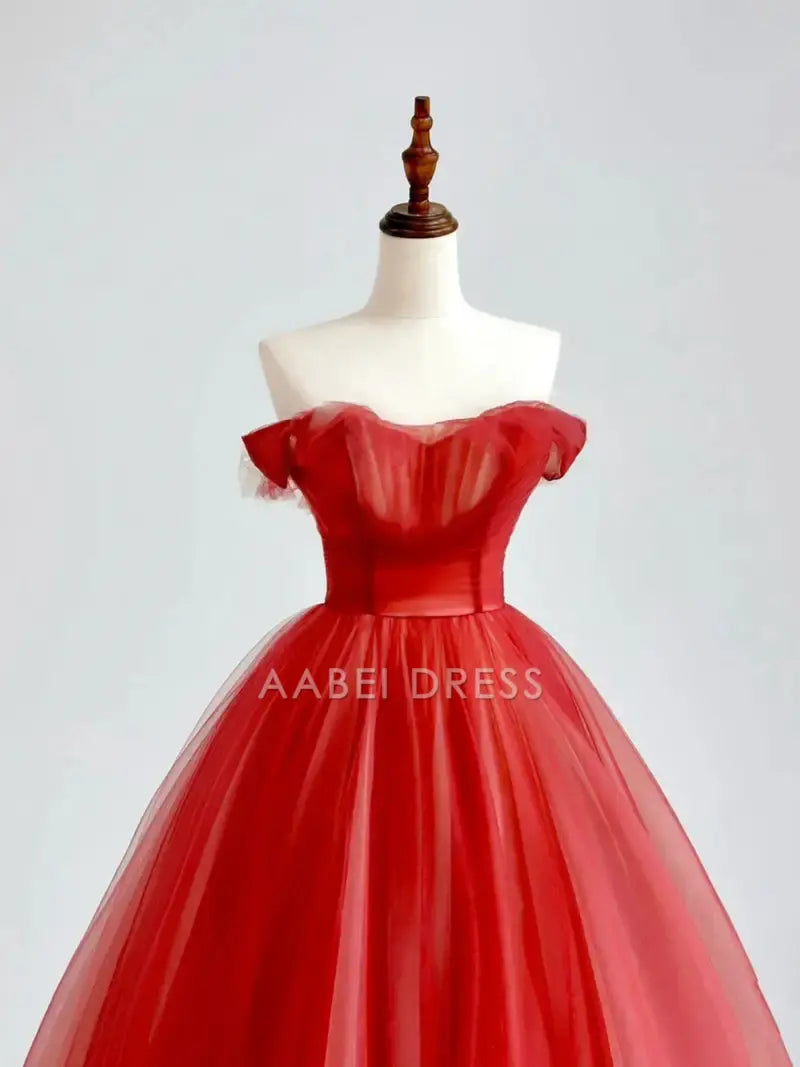 AABEI DRESS Formal Women's Dresses A Line Off Shoulder Sweetheart Neckline Floor-Length Fantastic Red Prom Dress