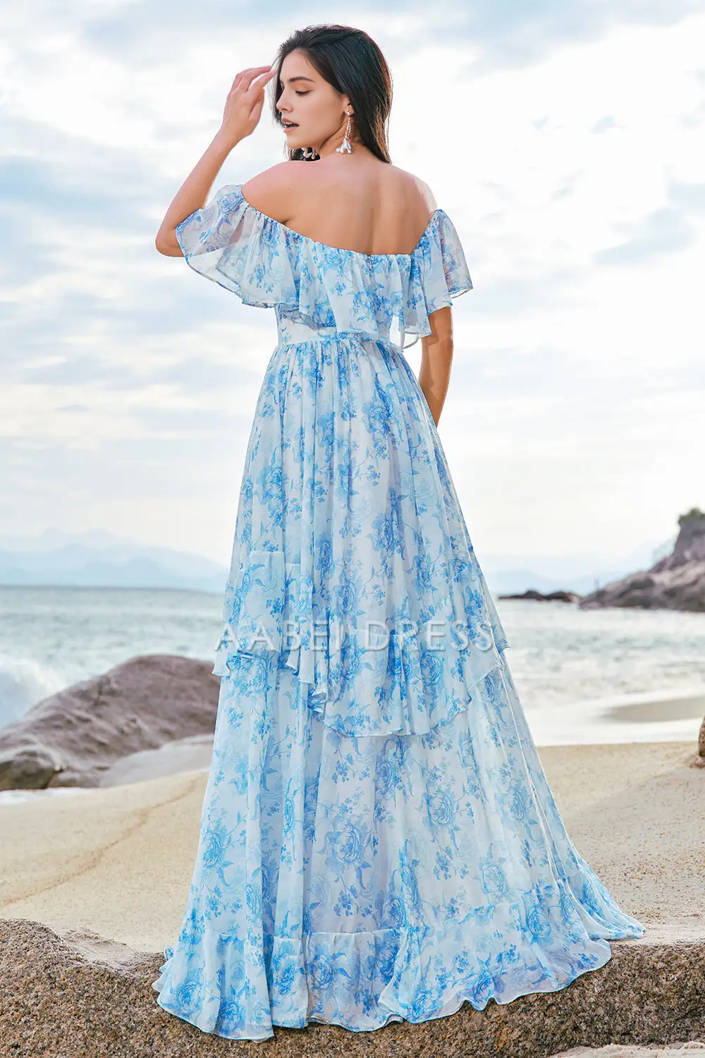 AABEI DRESS Formal Women's Dresses A Line Off The Shoulder Backless Ruffles Printing Boho Exquisite Long Prom Dress