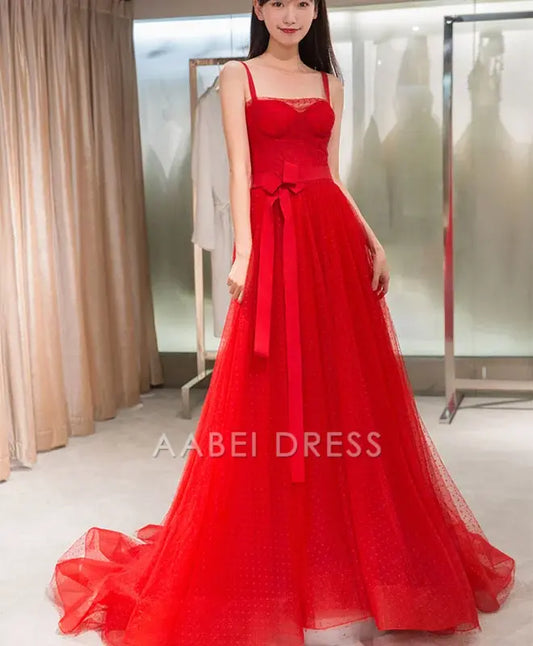 AABEI DRESS Formal Women's Dresses A Line Spaghetti Strap Tulle Long Evening Dress Exquisite Red Prom Dress