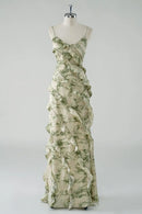 AABEI DRESS Formal Women's Dresses A Line Spaghetti Straps Printing Tiers Ruched Backless Fashion Long Prom Dress