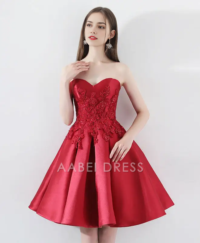 AABEI DRESS Formal Women's Dresses A Line Strapless Sweetheart Lace Applique Elegant Short Prom Dress