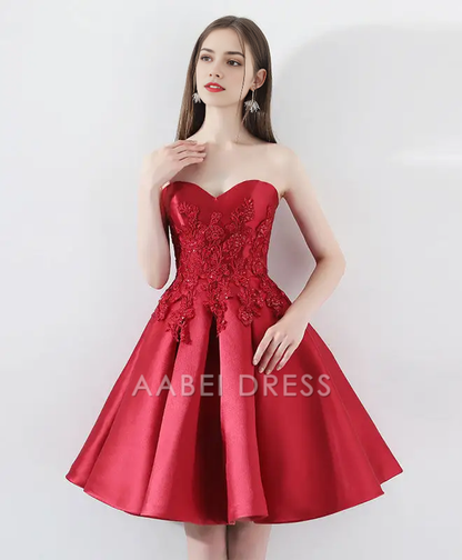 AABEI DRESS Formal Women's Dresses A Line Strapless Sweetheart Lace Applique Elegant Short Prom Dress