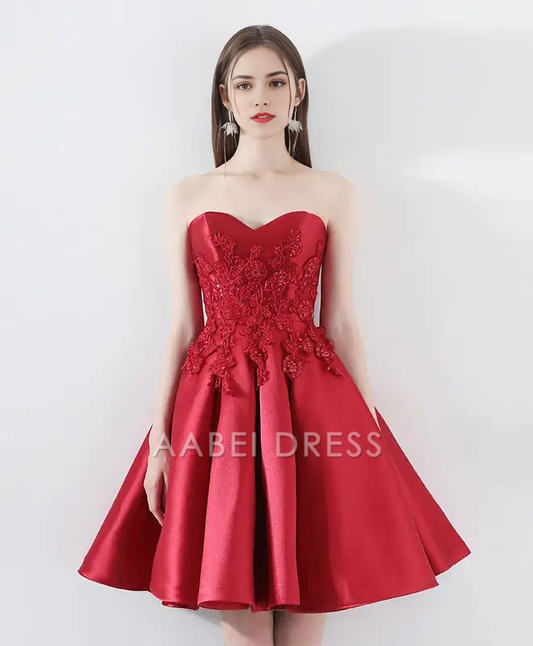 AABEI DRESS Formal Women's Dresses A Line Strapless Sweetheart Lace Applique Elegant Short Prom Dress