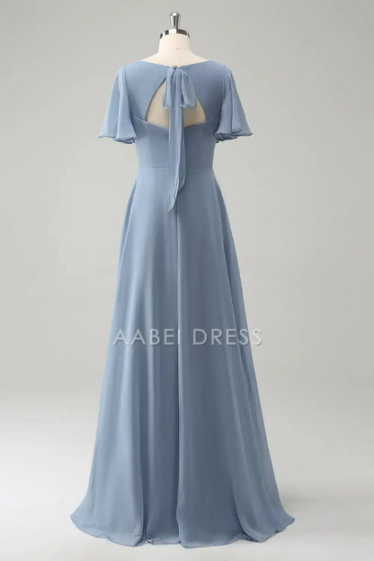 AABEI DRESS Formal Women's Dresses A Line V-Neck Flutter Sleeves Side Fork Hollow Out Back Elegant Long Prom Dress