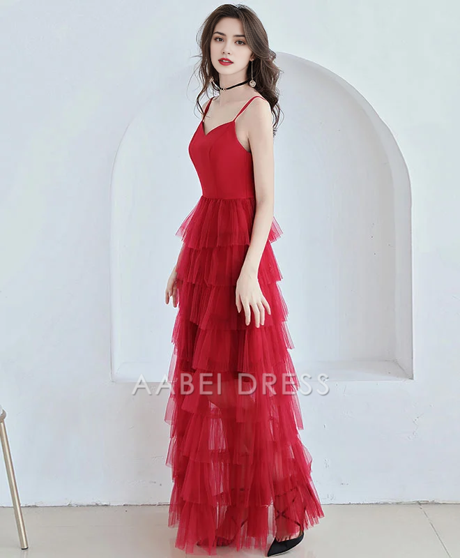 AABEI DRESS Formal Women's Dresses A Line V Neck Spaghetti Strap Layering Ruched Backless Fashion Red Prom Dress